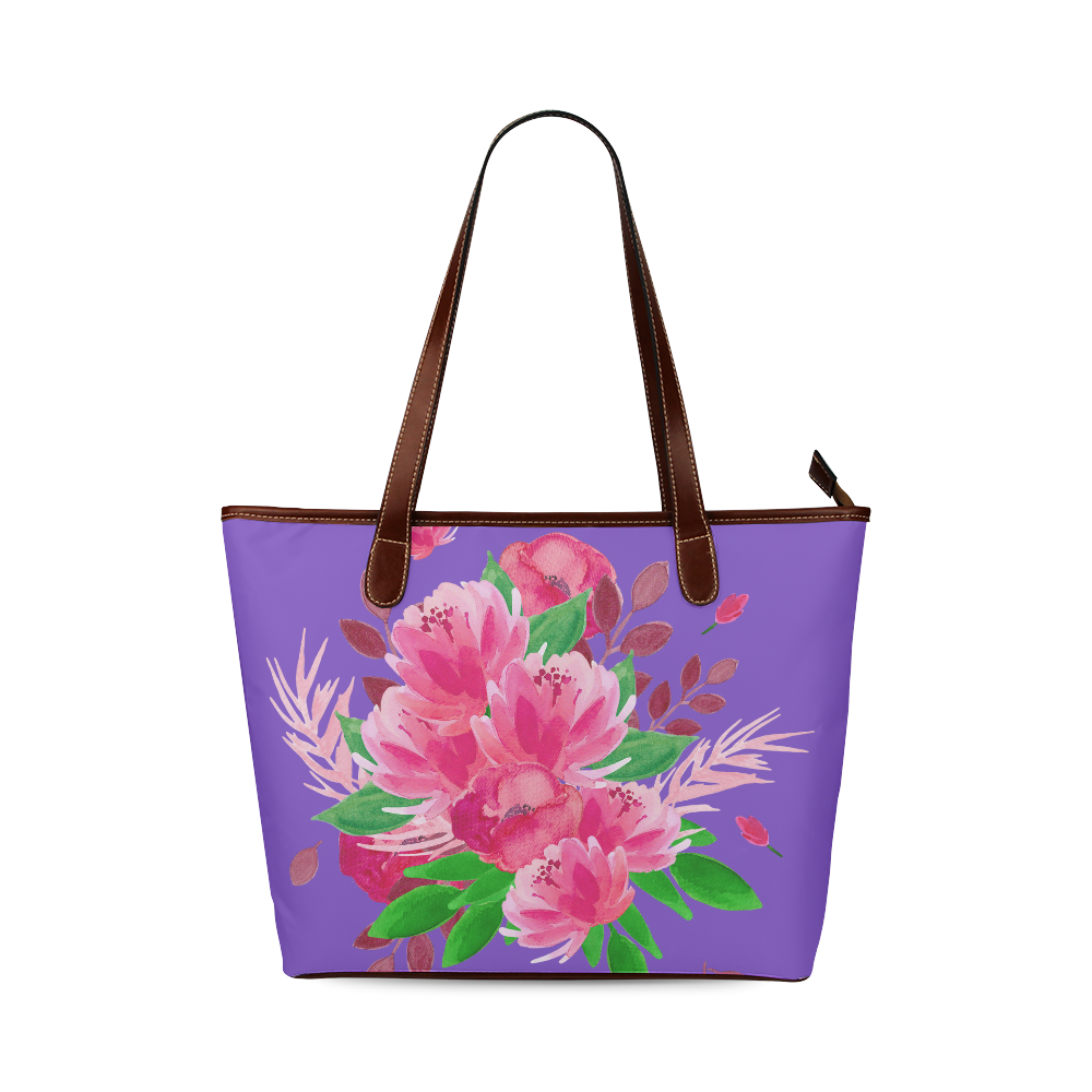 Watercolor Pink Floral Garden Bouquet Shoulder Tote Bag (Model 1646)