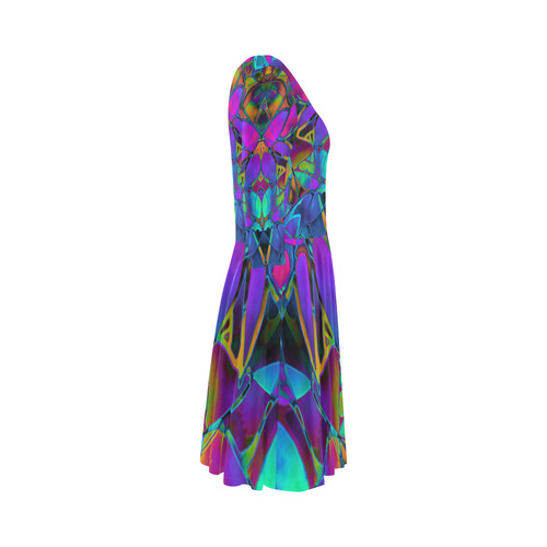 Floral Fractal Art G308 Elbow Sleeve Ice Skater Dress (D20)