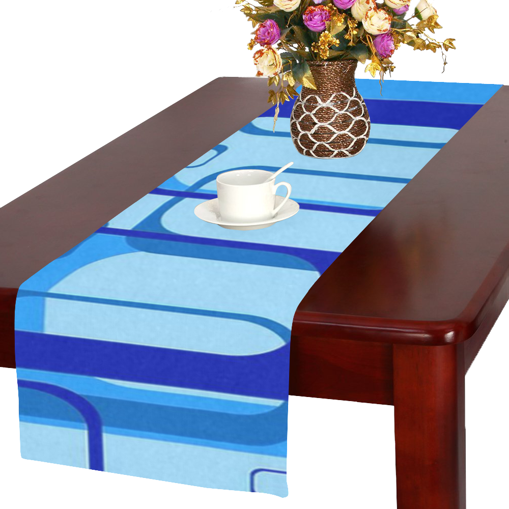 retro pattern 1971 blue Table Runner 16x72 inch