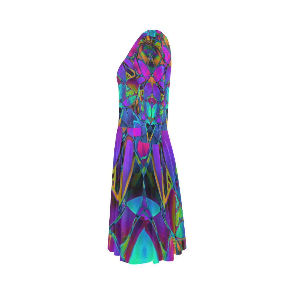 Floral Fractal Art G308 Elbow Sleeve Ice Skater Dress (D20)