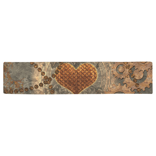 Steampuink, rusty heart with clocks and gears Table Runner 16x72 inch