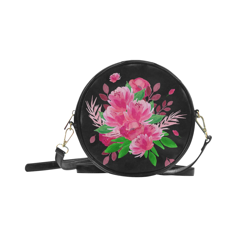 Pink Watercolor Floral Garden Bouquet Round Sling Bag (Model 1647)