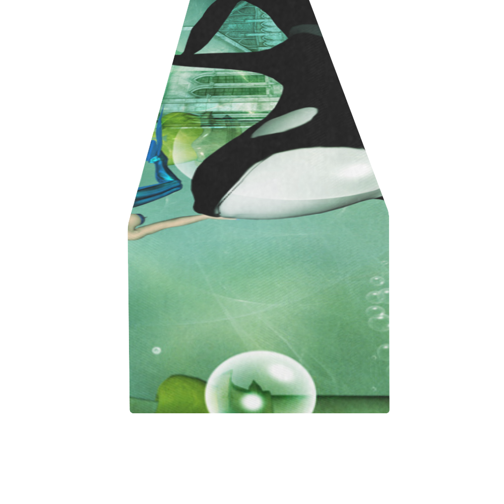 Orca with mermaid Table Runner 16x72 inch