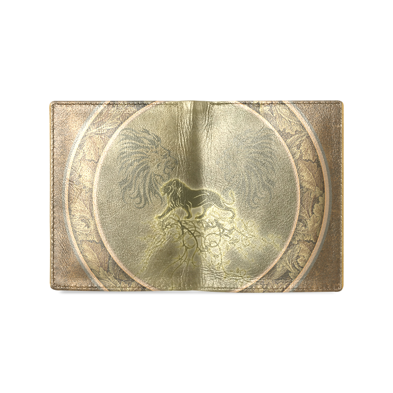 Lion with floral elements, vintage Men's Leather Wallet (Model 1612)