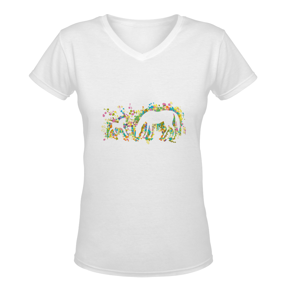 Lovely Foal with Mom Splash Women's Deep V-neck T-shirt (Model T19)