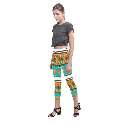 Tribal design in retro colors Capri Legging (Model L02)