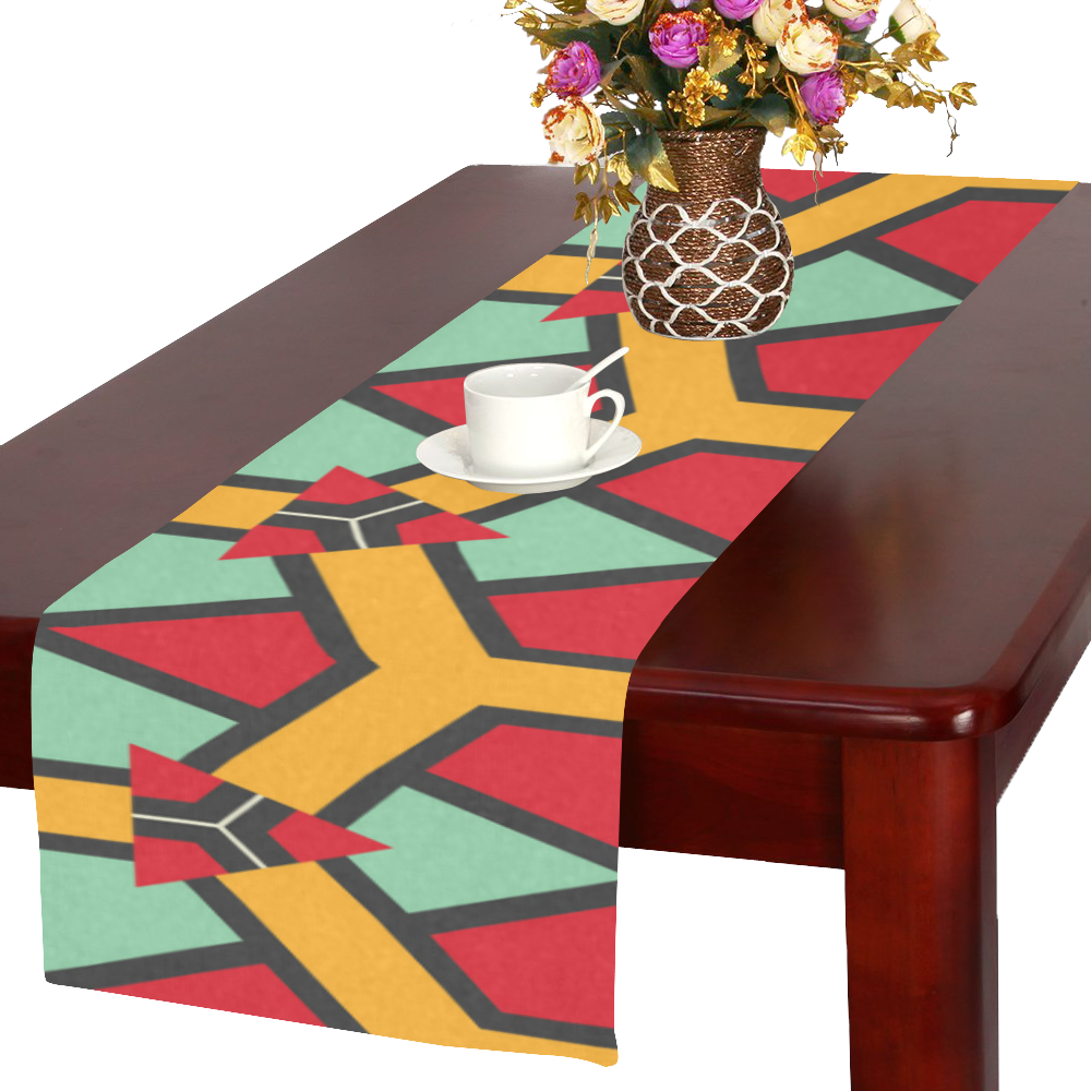 Honeycombs triangles and other shapes pattern Table Runner 16x72 inch