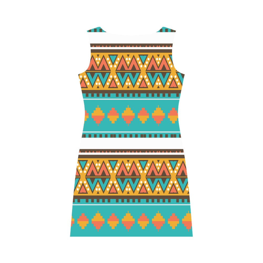 Tribal design in retro colors Round Collar Dress (D22)
