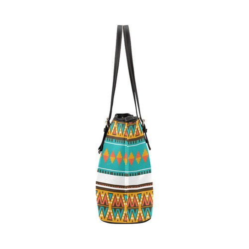 Tribal design in retro colors Leather Tote Bag/Large (Model 1651)