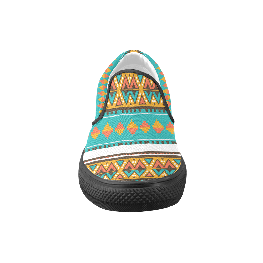 Tribal design in retro colors Women's Unusual Slip-on Canvas Shoes (Model 019)