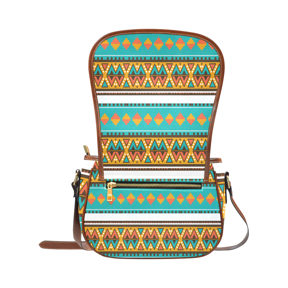 Tribal design in retro colors Saddle Bag/Large (Model 1649)