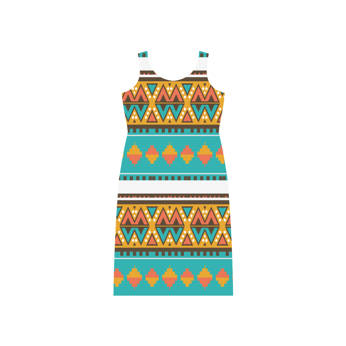 Tribal design in retro colors Phaedra Sleeveless Open Fork Long Dress (Model D08)