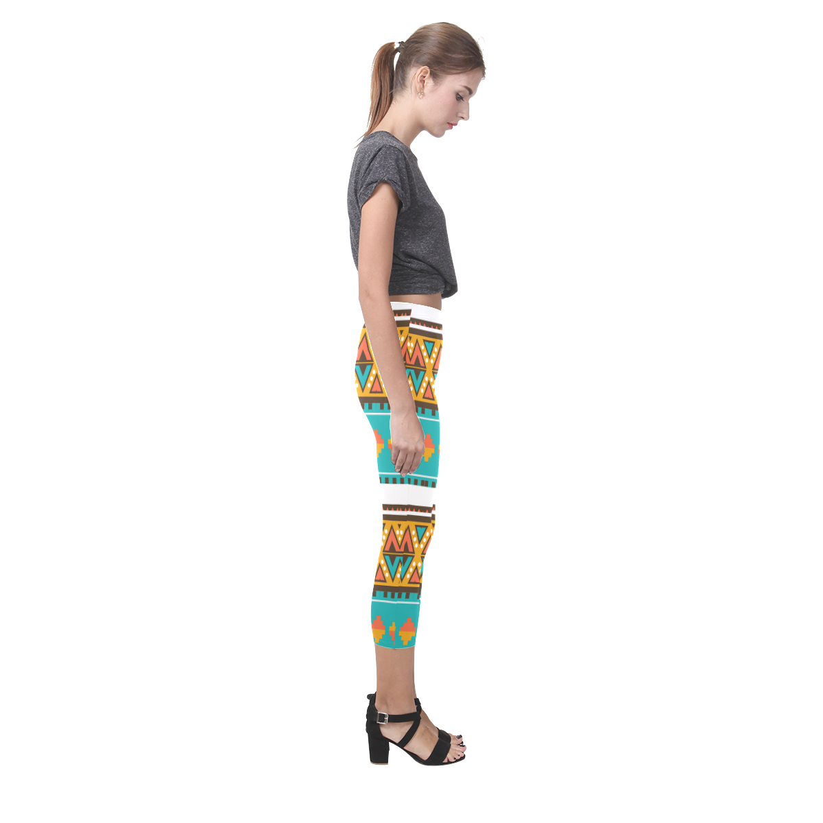 Tribal design in retro colors Capri Legging (Model L02)