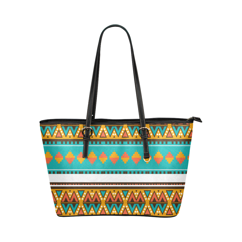 Tribal design in retro colors Leather Tote Bag/Large (Model 1651)