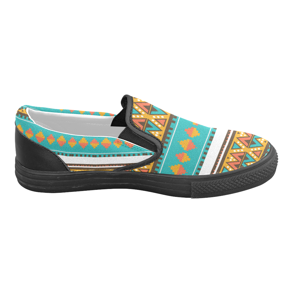 Tribal design in retro colors Men's Unusual Slip-on Canvas Shoes (Model 019)