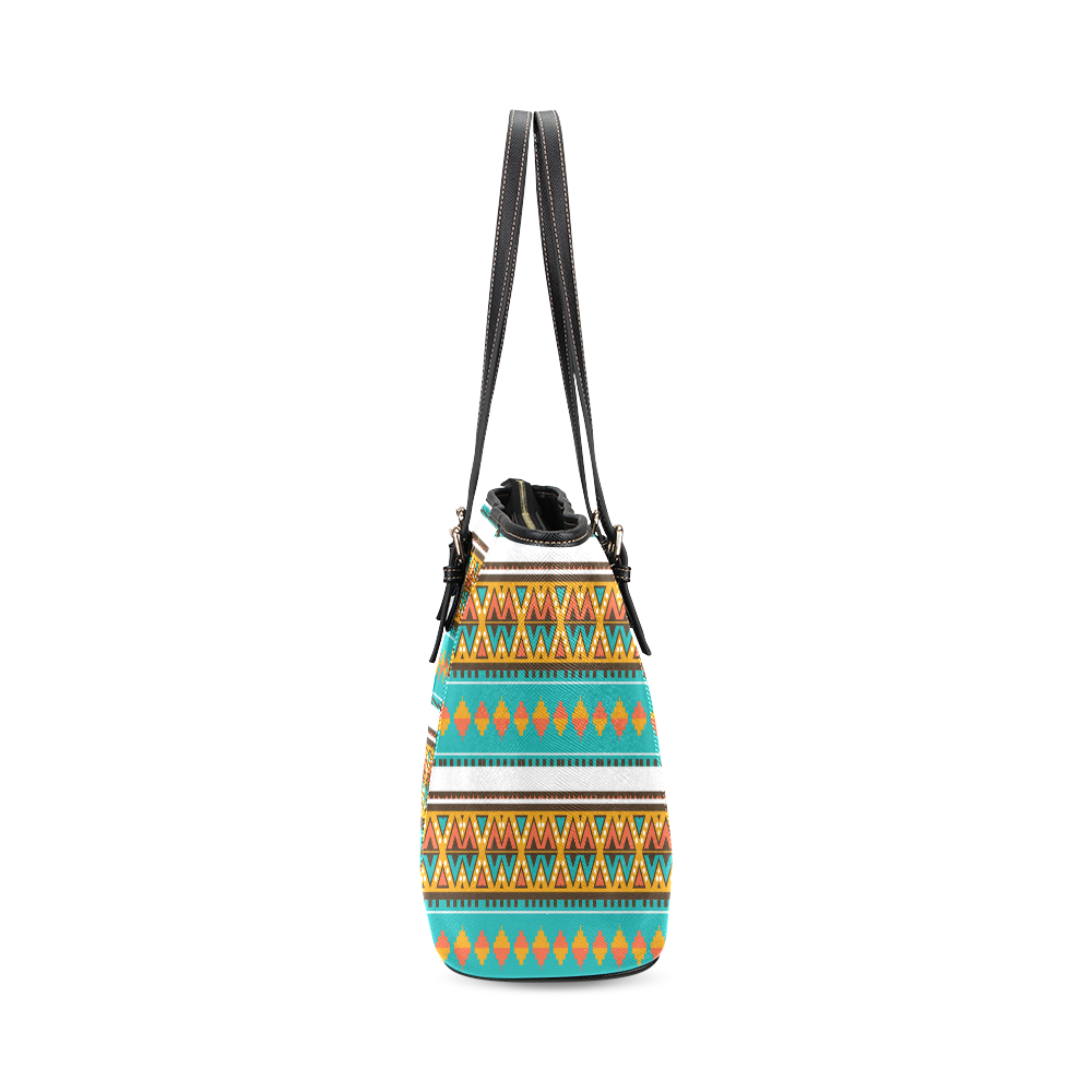 Tribal design in retro colors Leather Tote Bag/Large (Model 1640)