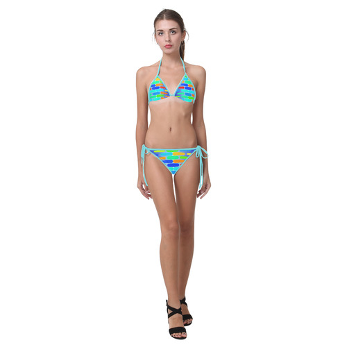 Colorful shapes on a blue background Custom Bikini Swimsuit (Model S01)