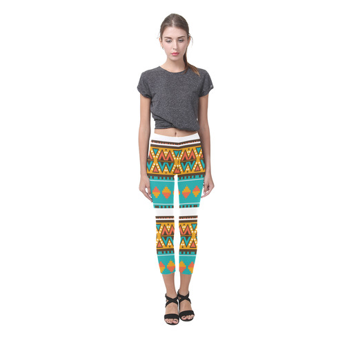 Tribal design in retro colors Capri Legging (Model L02)