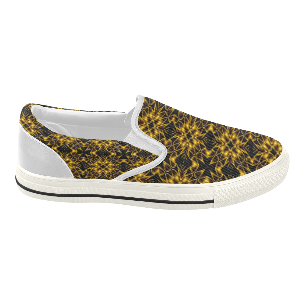 Golden Metallics Lights Kaleidoscope Mandala 2 Women's Slip-on Canvas Shoes (Model 019)