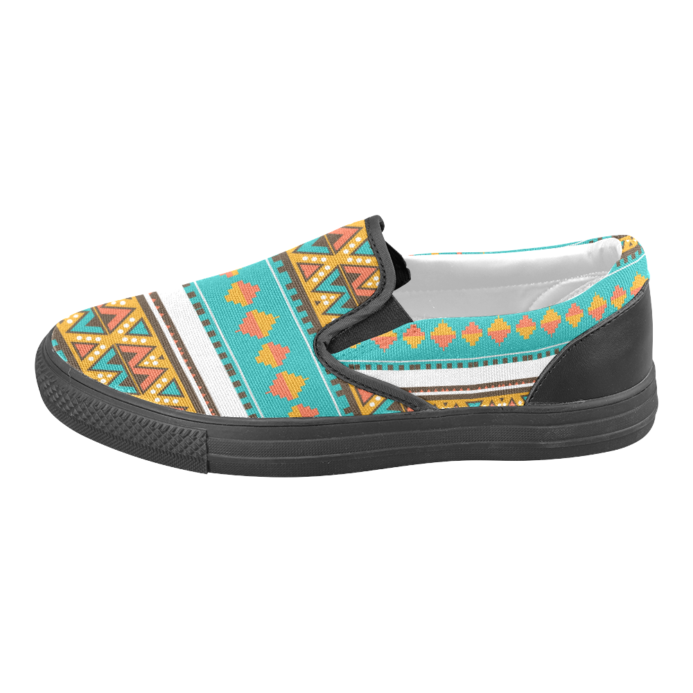 Tribal design in retro colors Men's Unusual Slip-on Canvas Shoes (Model 019)