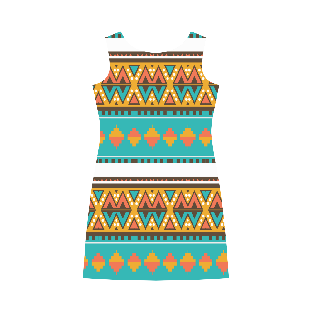 Tribal design in retro colors Round Collar Dress (D22)