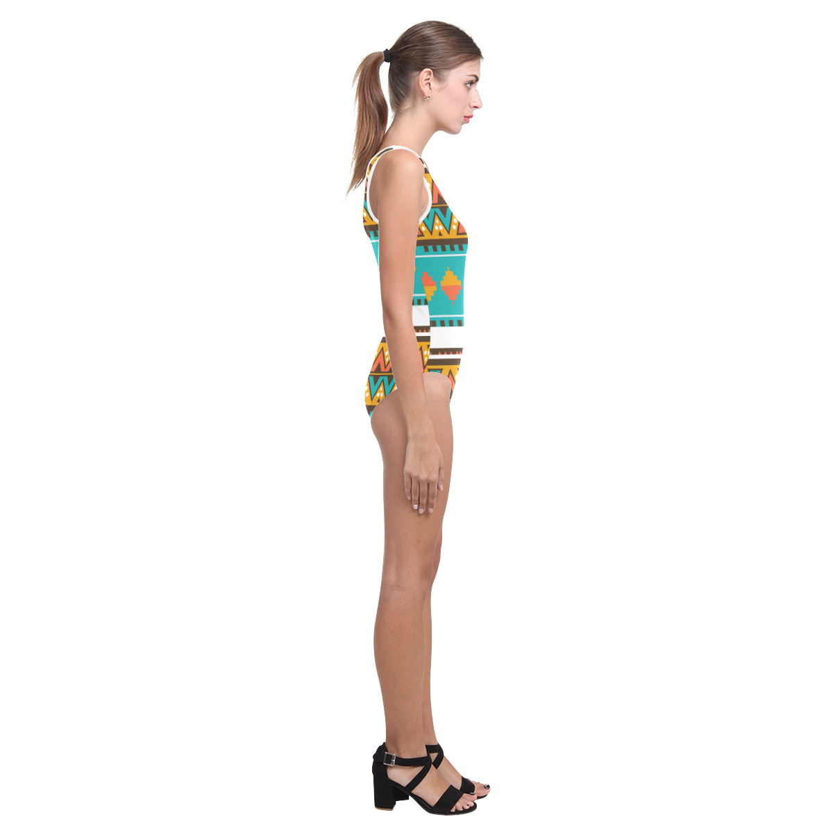 Tribal design in retro colors Vest One Piece Swimsuit (Model S04)