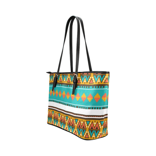 Tribal design in retro colors Leather Tote Bag/Large (Model 1651)