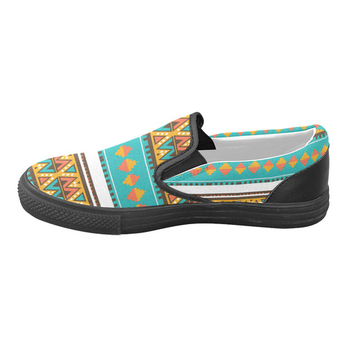 Tribal design in retro colors Men's Unusual Slip-on Canvas Shoes (Model 019)