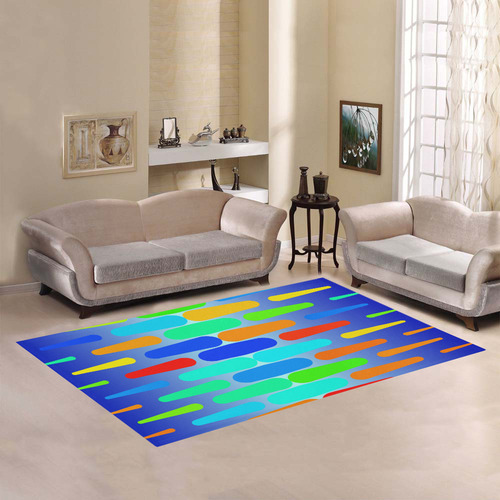 Colorful shapes on a blue background Area Rug7'x5'