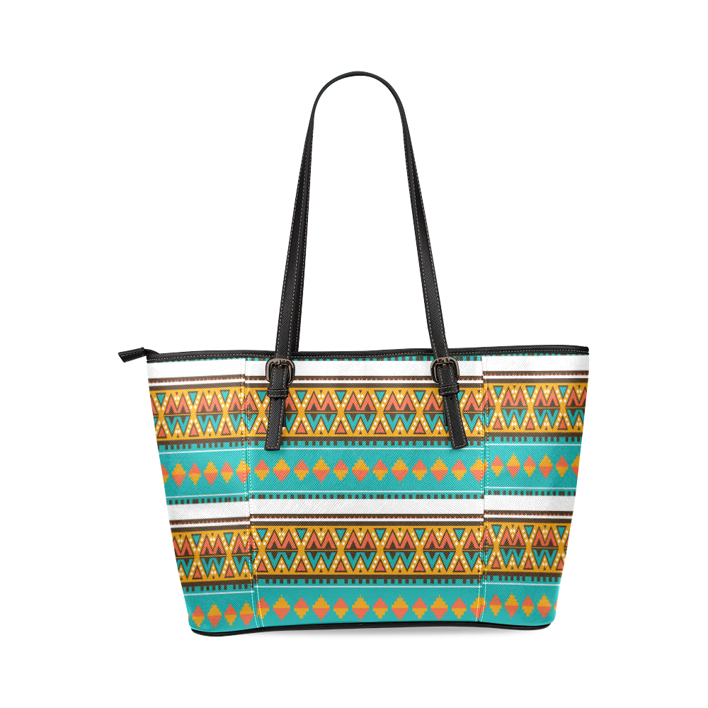 Tribal design in retro colors Leather Tote Bag/Large (Model 1640)