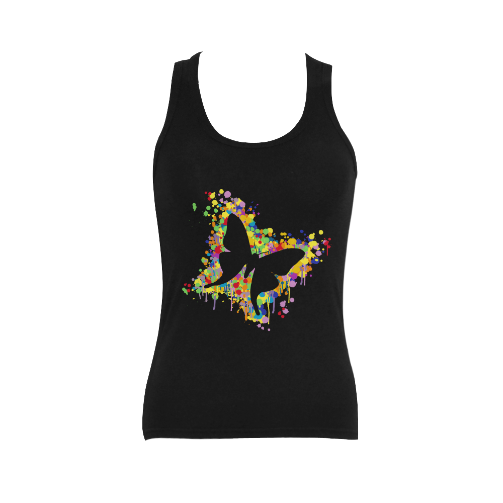 Dancing Butterfly Splash Women's Shoulder-Free Tank Top (Model T35)