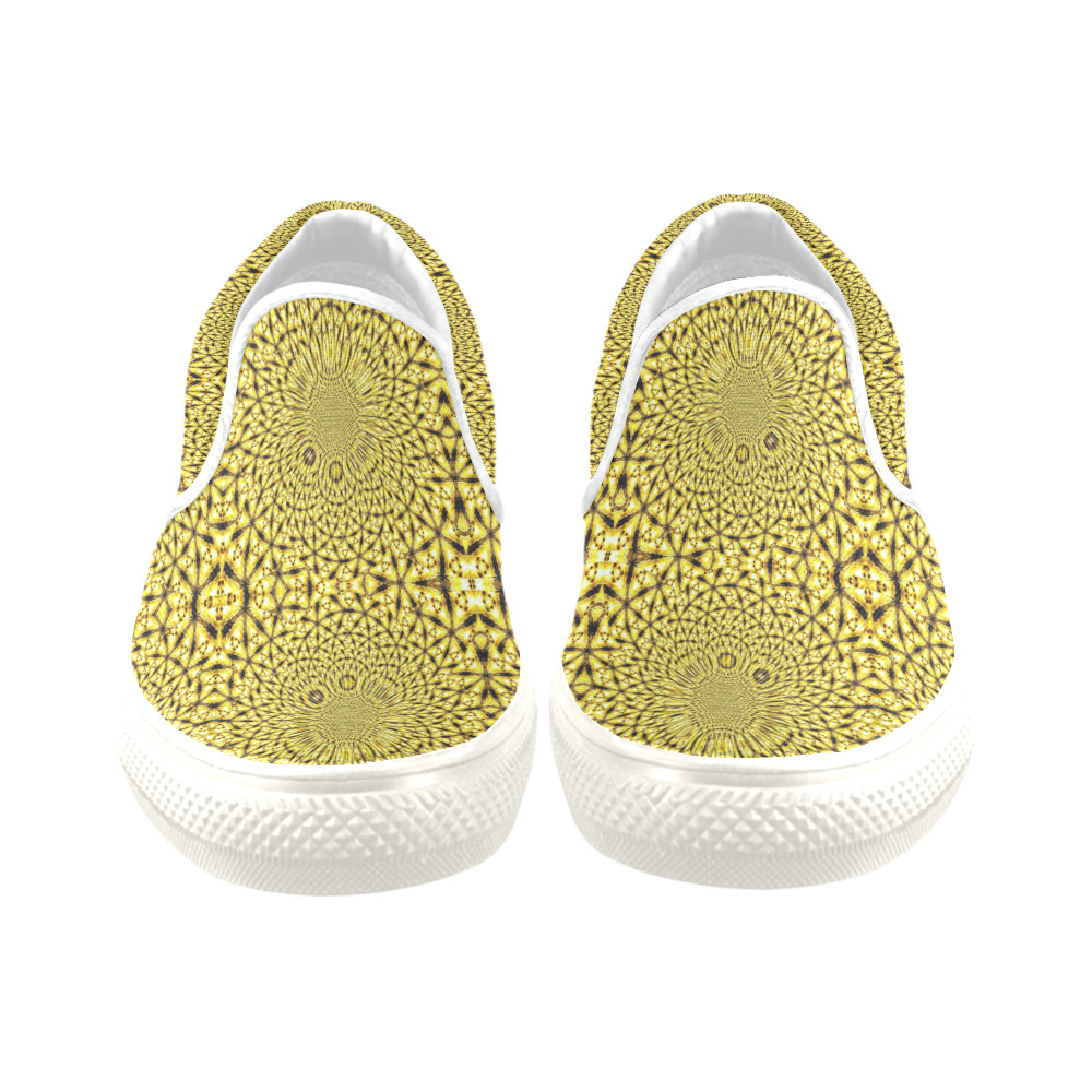Golden Metallics Lights Kaleidoscope Mandala 1 Women's Unusual Slip-on Canvas Shoes (Model 019)