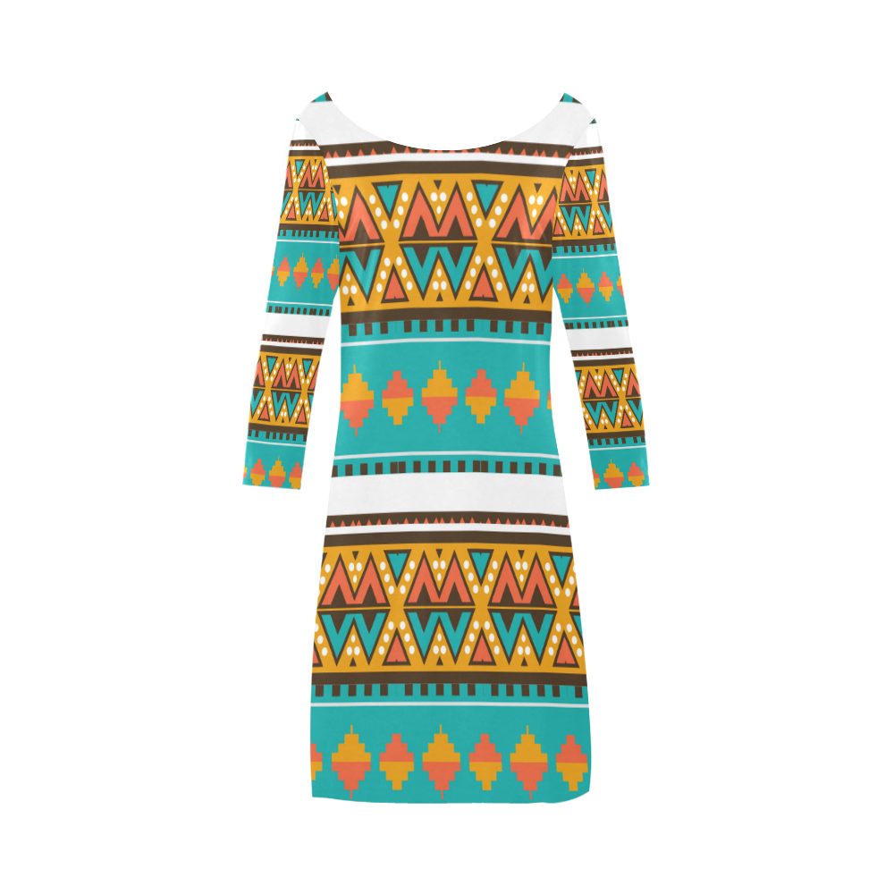 Tribal design in retro colors Bateau A-Line Skirt (D21)