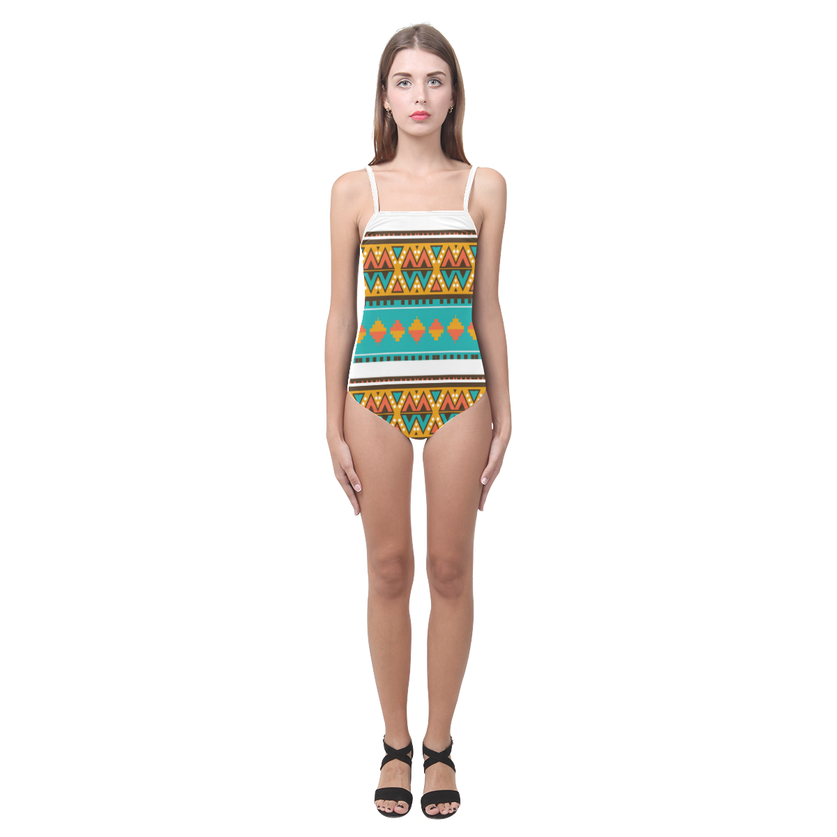 Tribal design in retro colors Strap Swimsuit ( Model S05)