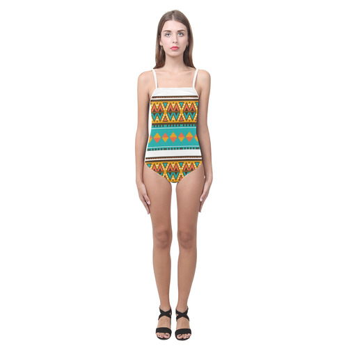 Tribal design in retro colors Strap Swimsuit ( Model S05)