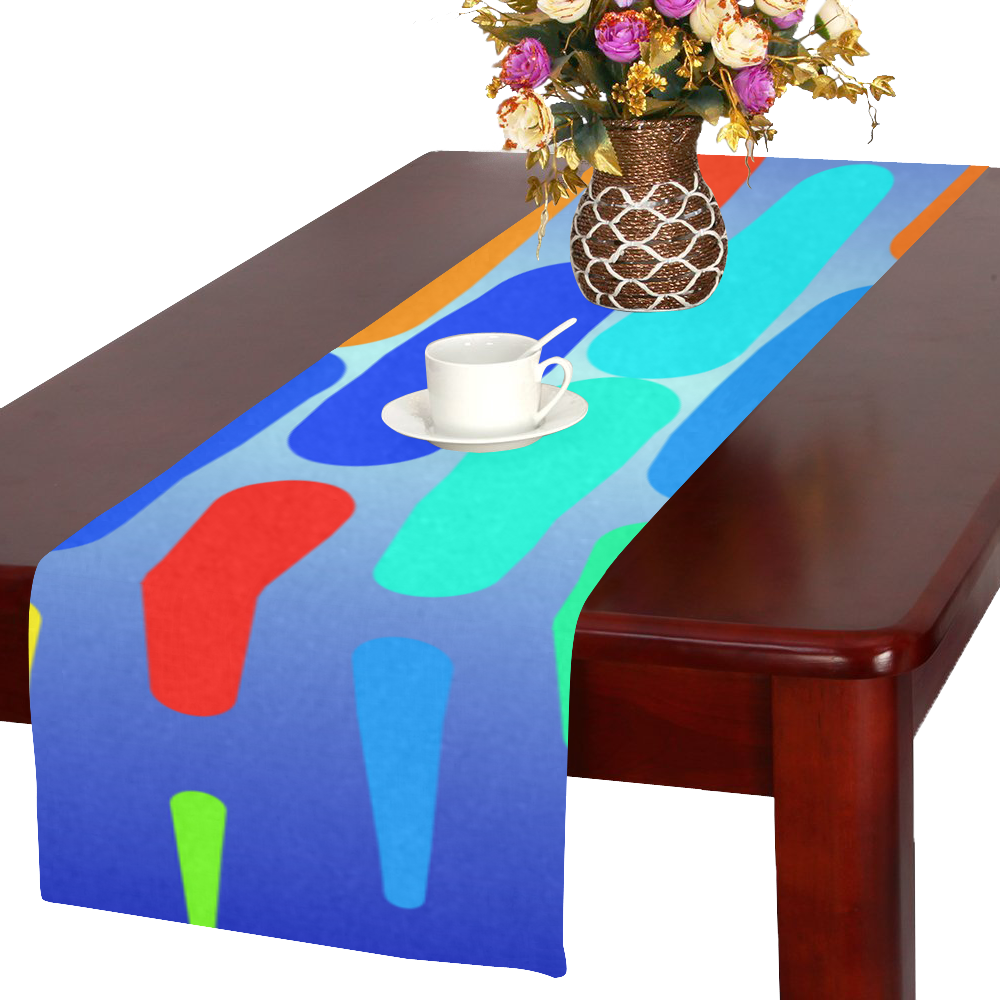 Colorful shapes on a blue background Table Runner 16x72 inch