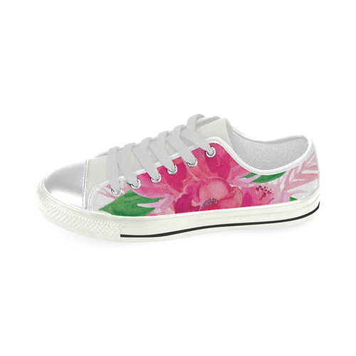 Pink Watercolor Floral Garden Bouquet Canvas Women's Shoes/Large Size (Model 018)