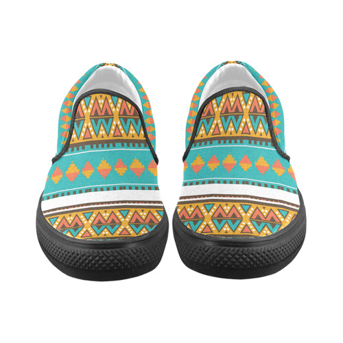 Tribal design in retro colors Men's Unusual Slip-on Canvas Shoes (Model 019)