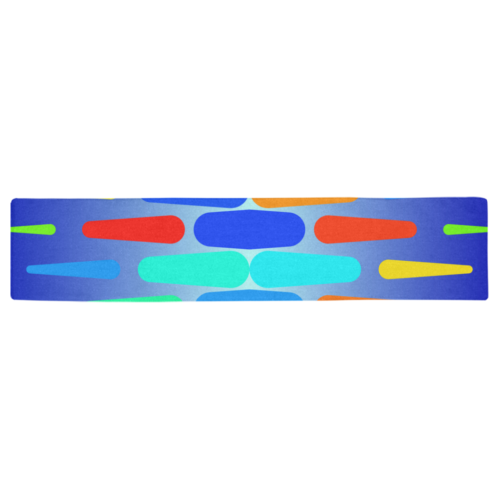 Colorful shapes on a blue background Table Runner 16x72 inch