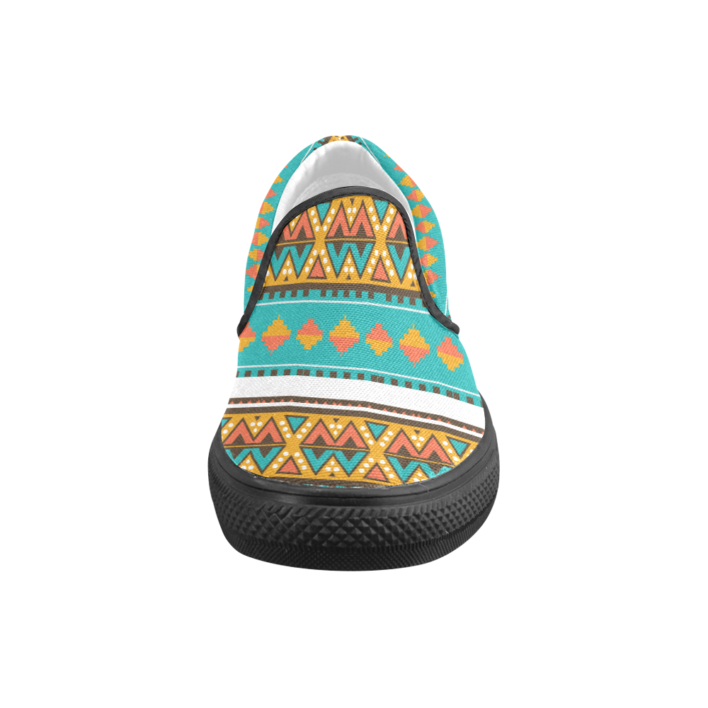 Tribal design in retro colors Women's Unusual Slip-on Canvas Shoes (Model 019)