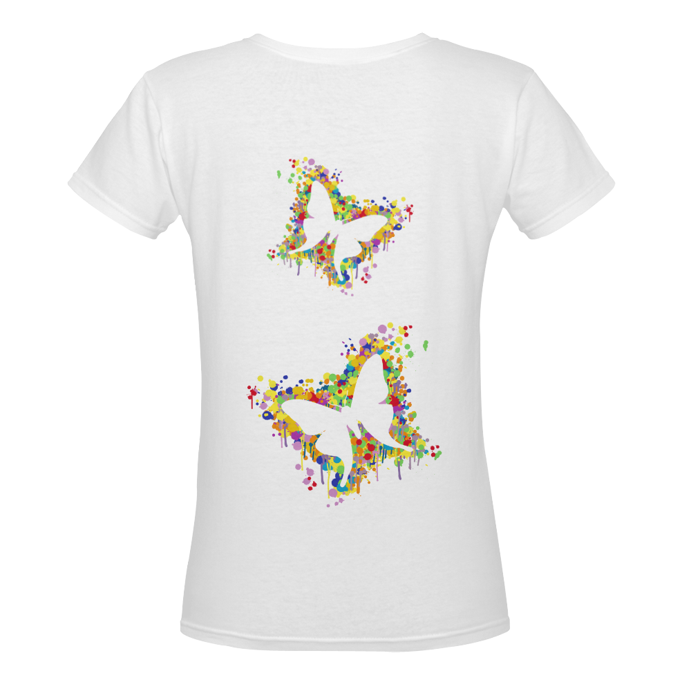 Dancing Butterfly Splash Women's Deep V-neck T-shirt (Model T19)