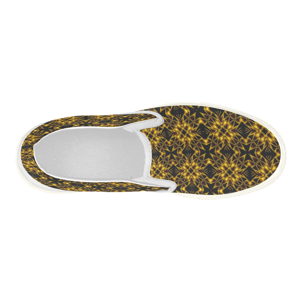 Golden Metallics Lights Kaleidoscope Mandala 2 Women's Slip-on Canvas Shoes (Model 019)