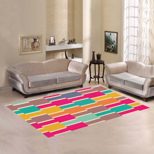 Connected colorful rectangles Area Rug7'x5'