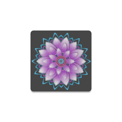 Pink - Purple Ornament Flower, Faux Stitch Square Coaster