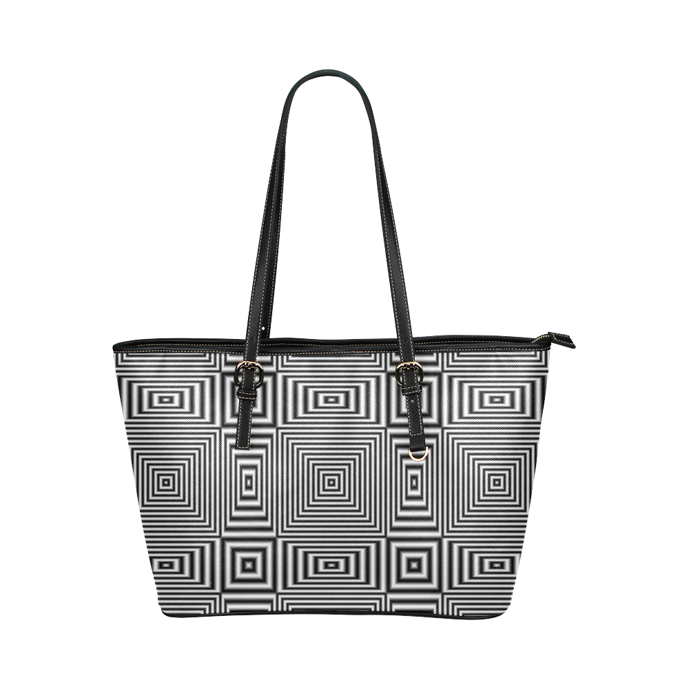 Flickering geometric optical illusion Leather Tote Bag/Small (Model 1651)