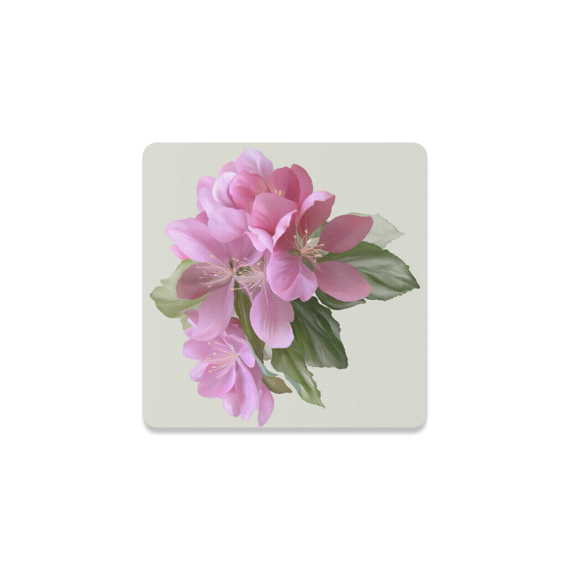 Pink Blossom Branch, , floral watercolor Square Coaster