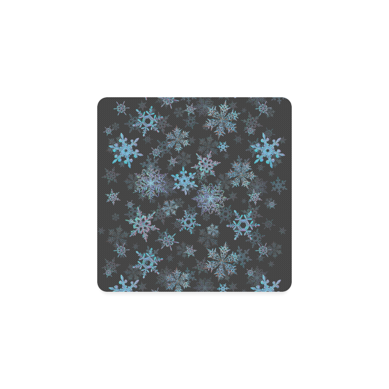 Snowflakes, Blue snow, stitched, Christmas Square Coaster
