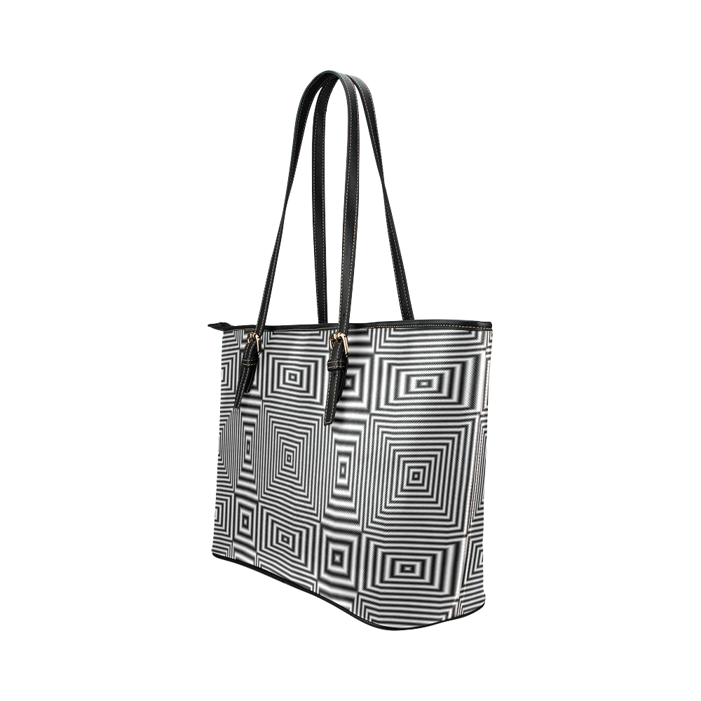 Flickering geometric optical illusion Leather Tote Bag/Large (Model 1651)