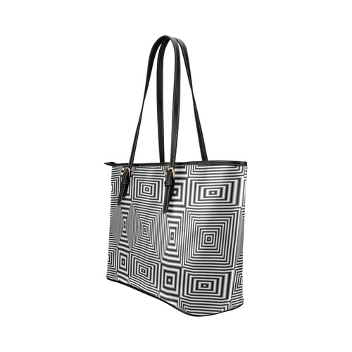 Flickering geometric optical illusion Leather Tote Bag/Large (Model 1651)
