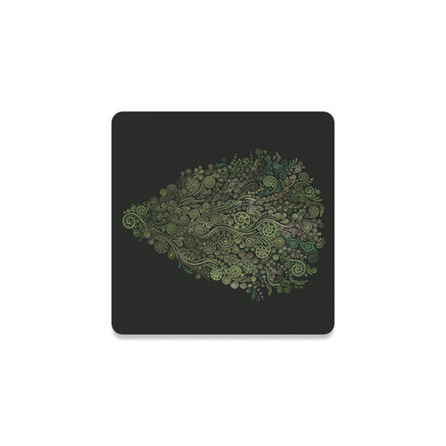 3D Ornaments -Fantasy Tree, green on black Square Coaster